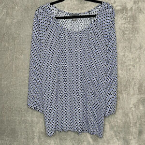 Chelsea & Theodore XL Shirt Top Blue Geometric 3/4 Sleeve Scoop Neck Casual
